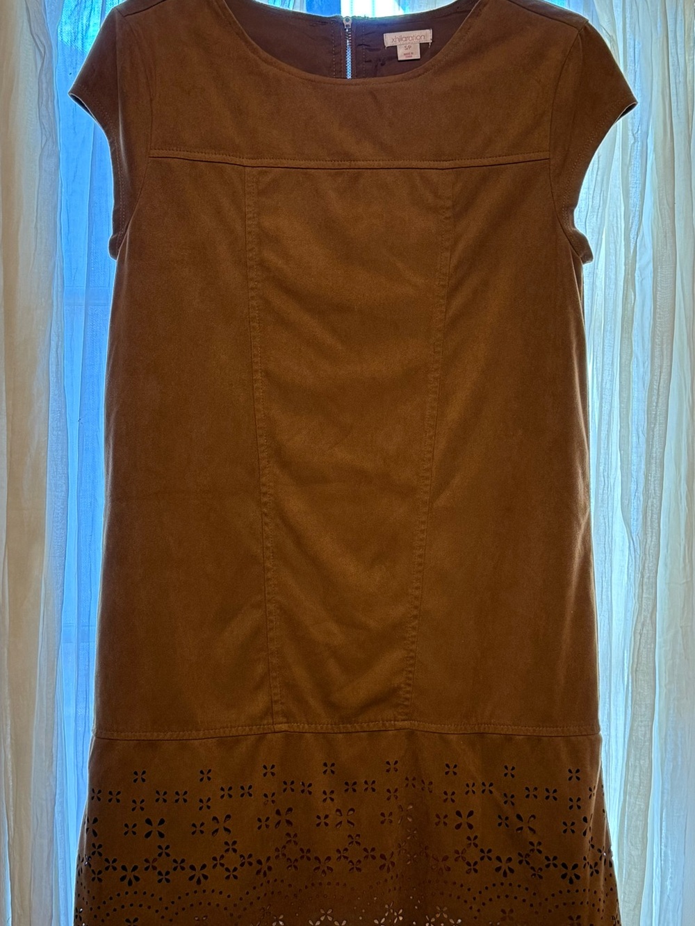 Xhilaration Brown Mini Dress with Laser-Cut Hem